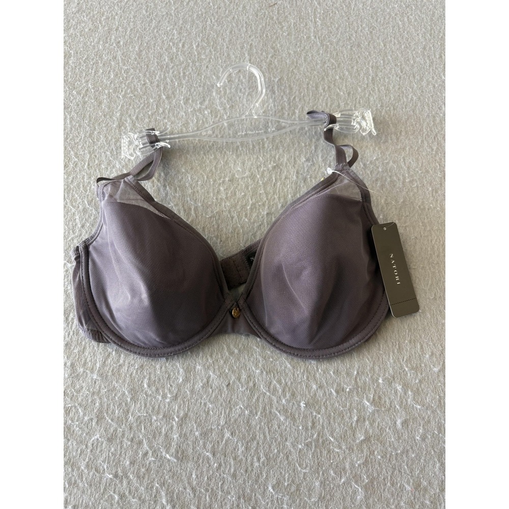 Natori Highlight Bra Womens 32D Gray Gunmetal Mesh Underwire Lightly Lined